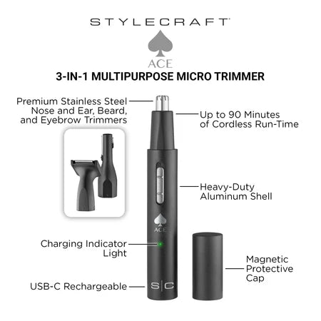 StyleCraft Ace 3-in-1 Ear and Nose Trimmer