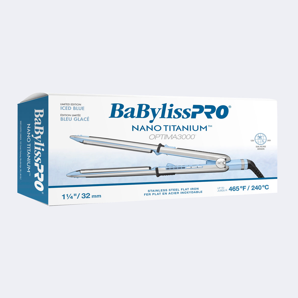 BabylissPro Nano Titanium OPTIMA3000 1 1/4" Icey Blue Flat Iron - Limited Edition