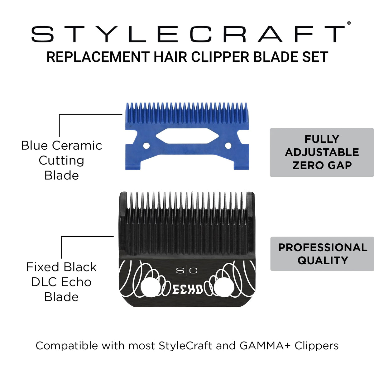 Stylecraft Echo Fixed Echo Blade +New Blue Ceramic Deep Tooth Cutting Blade Set