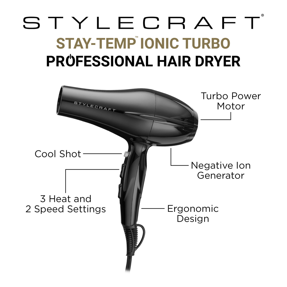 Stylecraft Stay-Temp Ionic Turbo Hair Dryer
