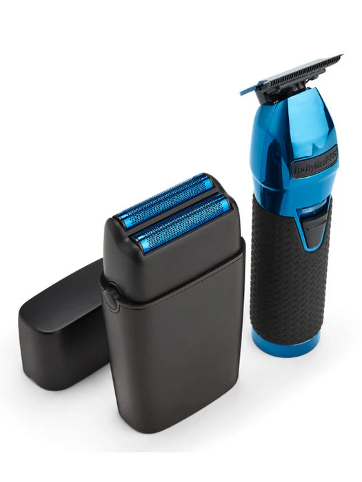 BabylissPro BlueFX+ Skeleton Metal Trimmer + Double Foil Shaver Black and Blue Limited Edition