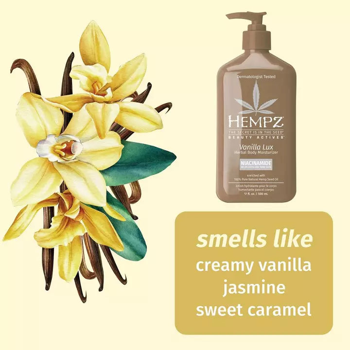 Hempz Vanilla Lux Herbal Body Moisturizer with Niacinamide 17oz