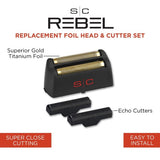 S|C Rebel Shaver Gold Titanium Replacement Foil and Cutting Blades Set