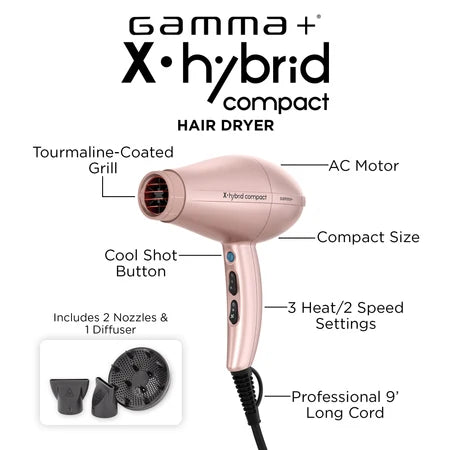 Gamma+ X-Hybrid Cordless Compact Hair Dryer Rose Gold