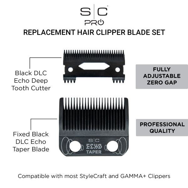 Stylecraft Echo Taper Black DLC Clipper Blade + Deep Tooth Cutter Set