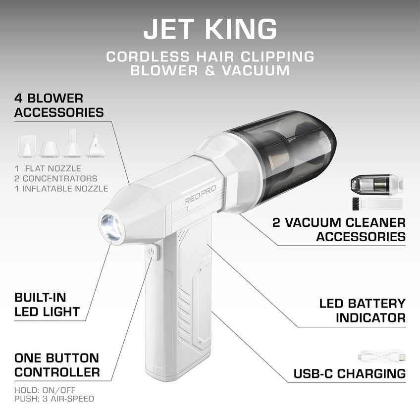 Red Pro Jet King Cordless Hair 2-in-1  Blower and Vaccuum