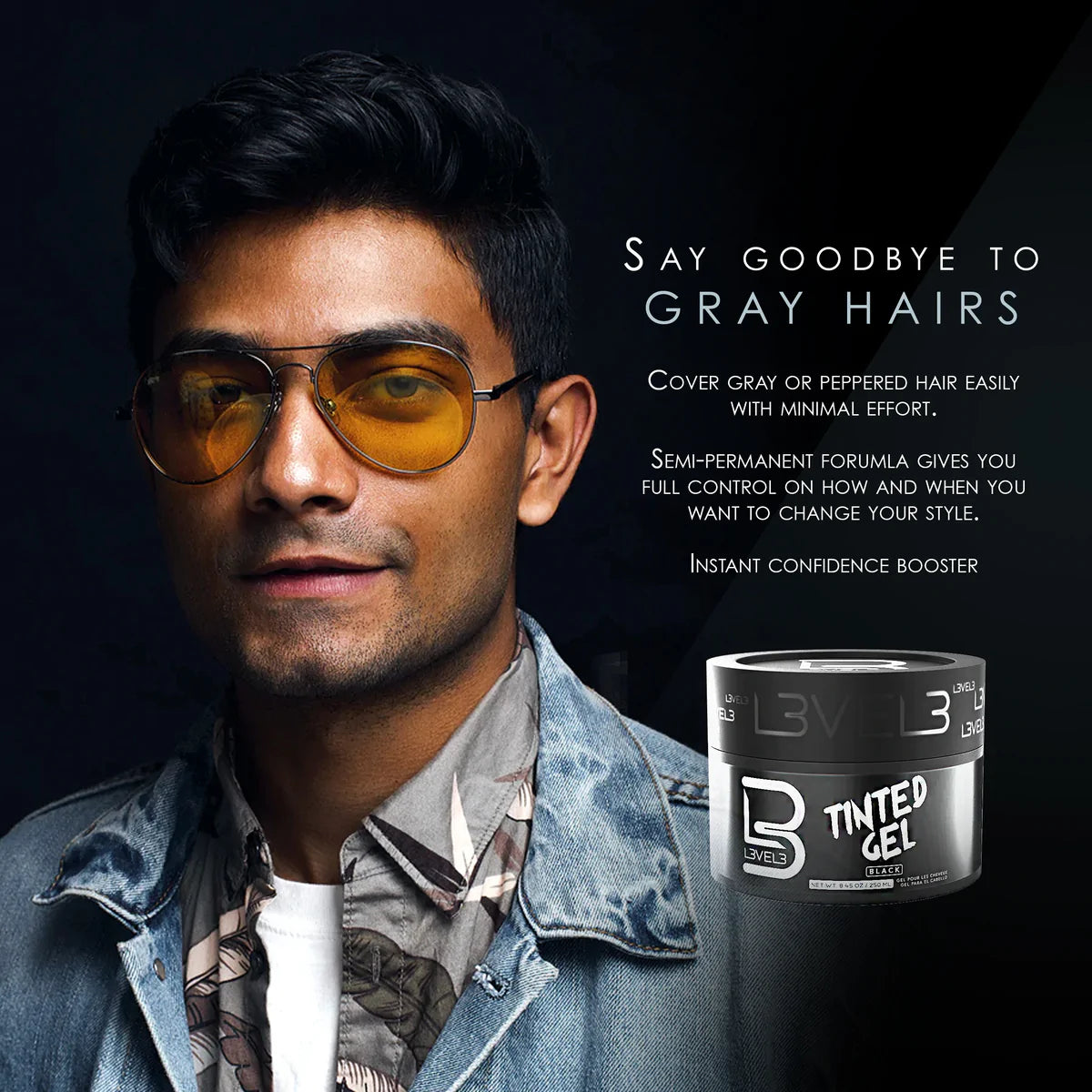 LV3 Tinted Hair Gel Black Colour 250 ml Empire Barber Supply