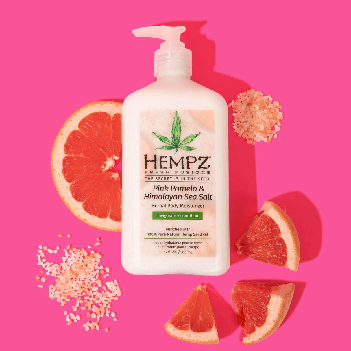 Hempz Fresh Fusions Pink Pomelo & Himalayan Sea Salt Herbal Body Moisturizer 17 OZ.