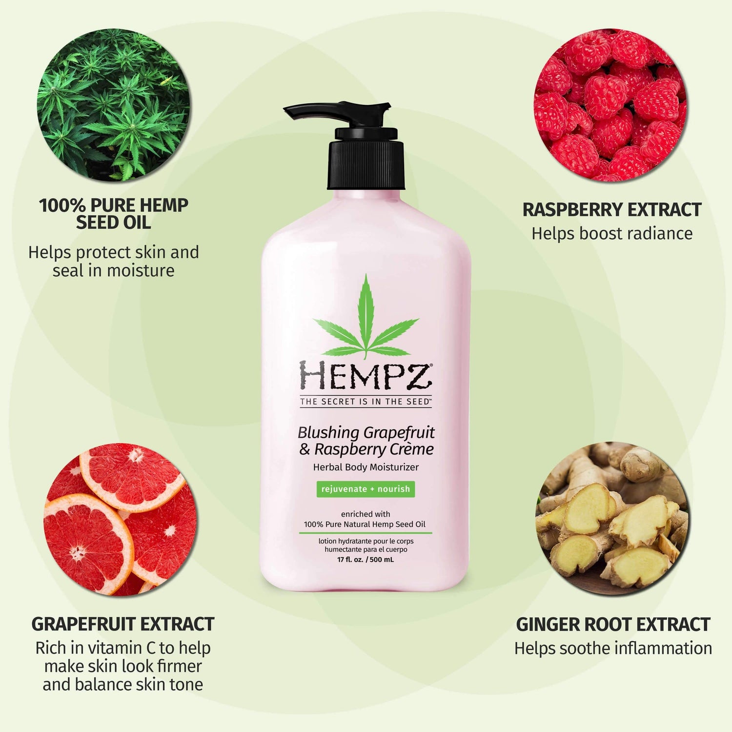 Hempz Blushing Grapefruit & Raspberry Creme Herbal Body Moisturizer 17 OZ.