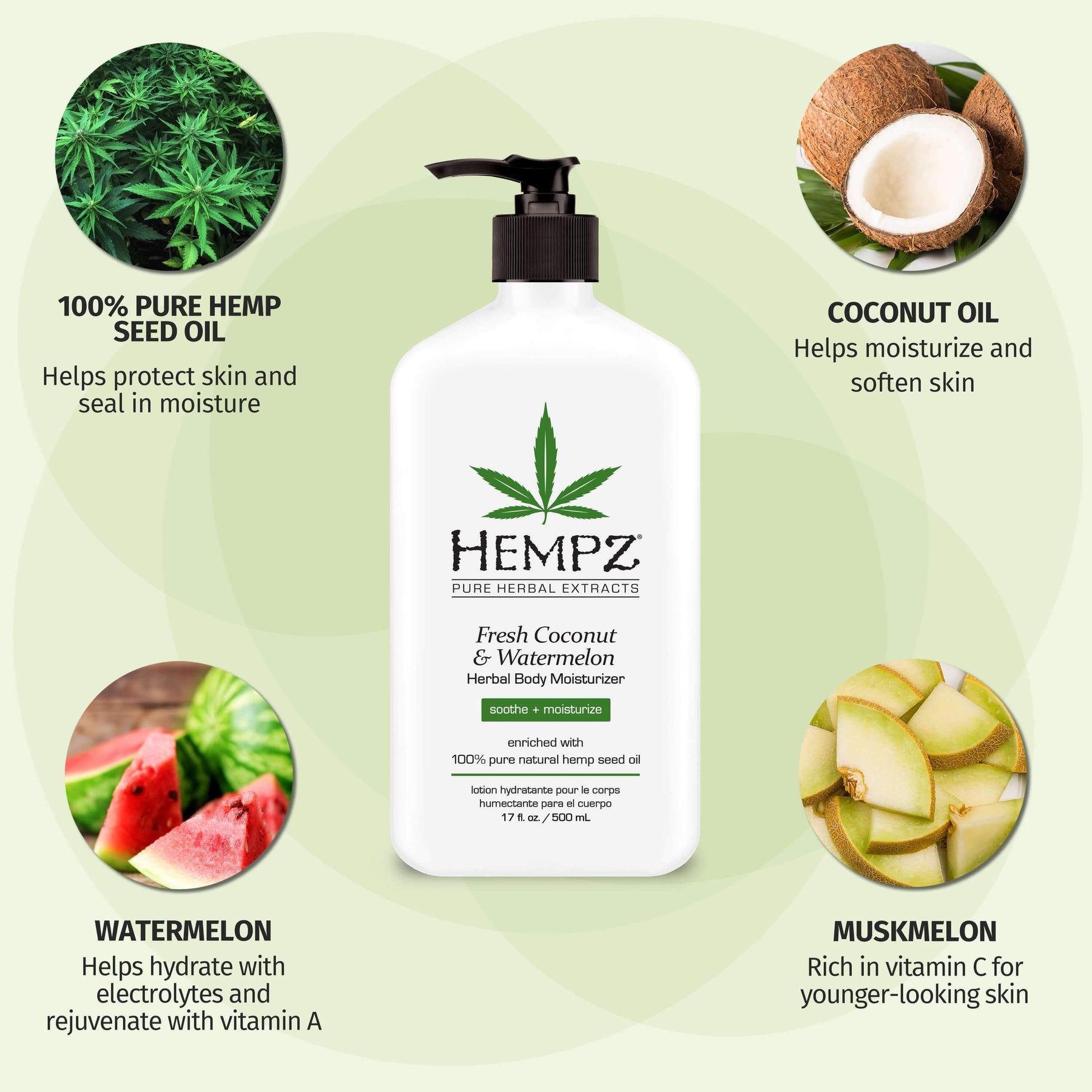 Hempz Fresh Coconut & Watermelon Herbal Body Moisturizer 17 OZ.
